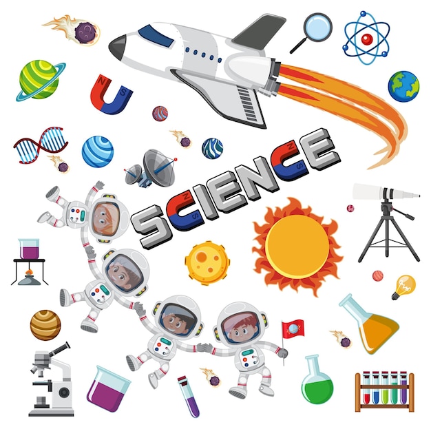 Science text icon with elements