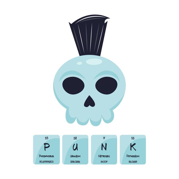 Vector science themed punk skull cartoon using periodic table element vector illustration graphic