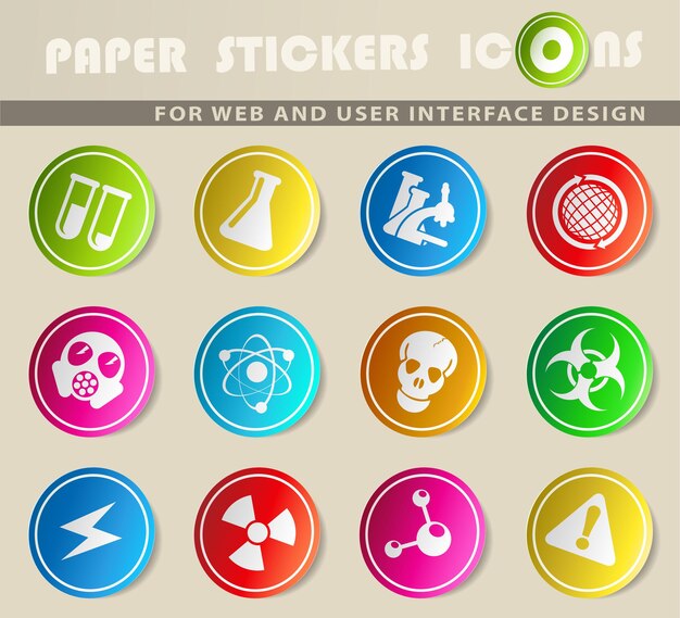 Science vector icons on colored paper stickers