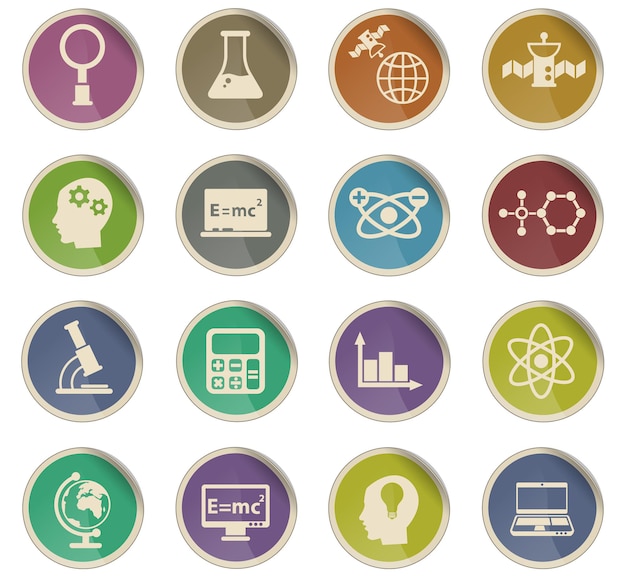 Science vector icons in the form of round paper labels