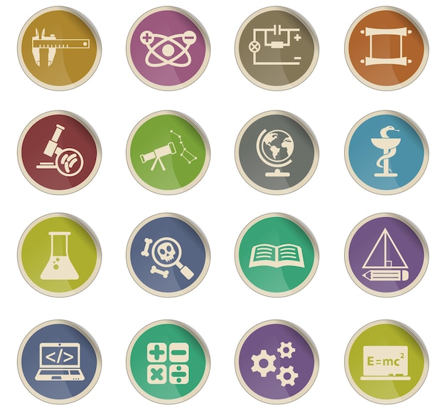 Science vector icons in the form of round paper labels