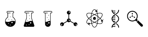 Научные векторные иконки, изолированные на белом Символы химии и физики