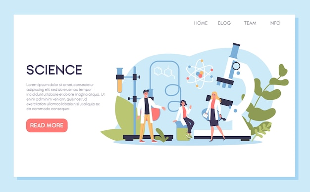 Science web banner or landing page concept . Idea of education and innovation. Study biology, chemistry, medicine and other subjects at the university.   