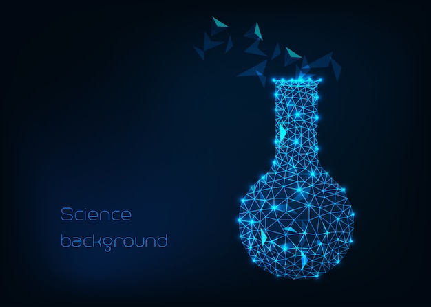 Scientific background with low poly wireframe beaker