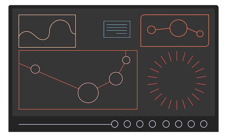 Vector scientific data on black screen chart and graph on blackboard