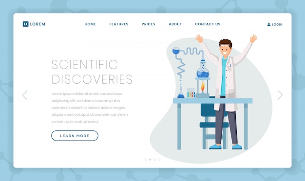 Modello di pagina di destinazione piatta per scoperte scientifiche