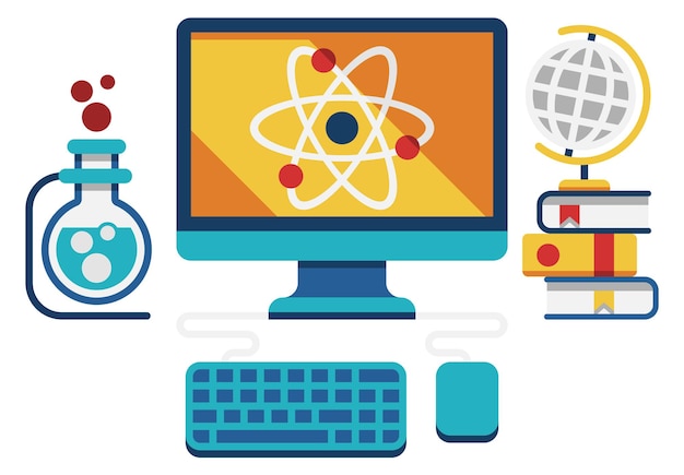 Scientific knowledge icon Expirement and books Digital education