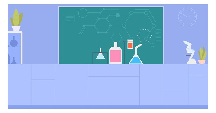 Vector scientific laboratory background with lab experiment glass equipment