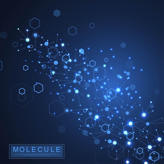 Scientific molecule background DNA double helix illustration with shallow depth of field. Mysterious wallpaper or banner with a DNA molecules. Genetics information vector