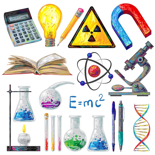 Vector scientific objects and formulas elements set