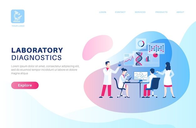 Scientific research landing page in flat design