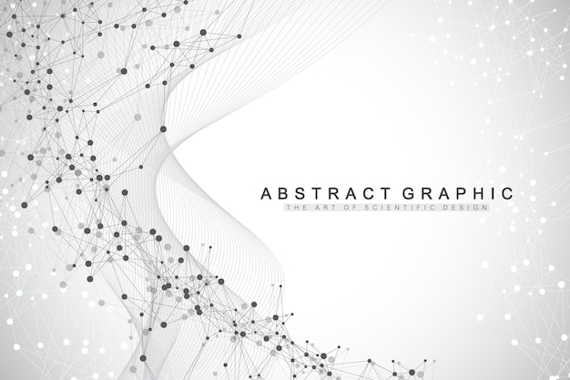 Scientific vector illustration genetic engineering and gene manipulation concept. DNA helix, DNA strand, molecule or atom, neurons. Abstract structure for Science or medical background. Wave flow.