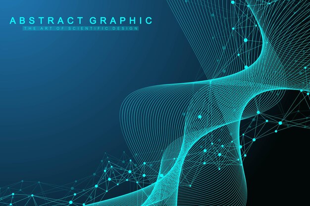 Scientific vector illustration genetic engineering and gene manipulation concept. dna helix, dna strand, molecule or atom, neurons. abstract structure for science or medical background. wave flow.