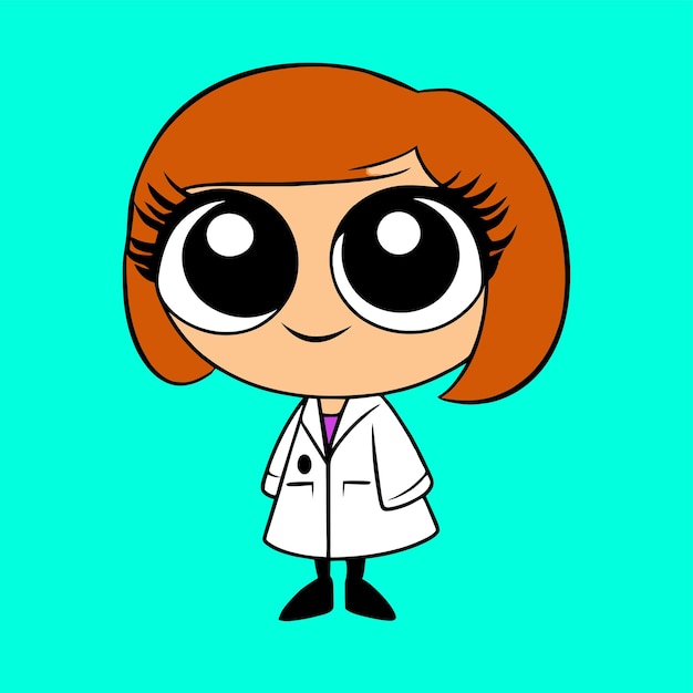 Scientise young laboratory doctor girl hand drawn flat stylish cartoon sticker icon concept isolated