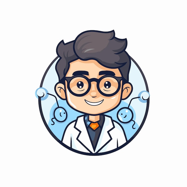 Scientist Boy Face Mascot Character Vector Icon Illustration Design