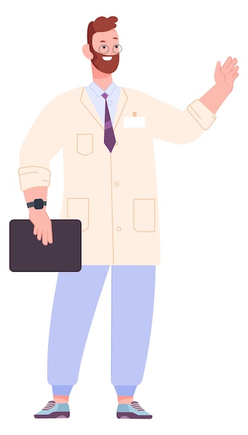 Personaggio scienziato uomo di mezza età in camice da laboratorio