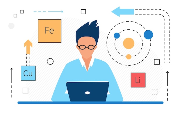 Vettore scienziato specialista in ricerca di laboratorio di composti chimici