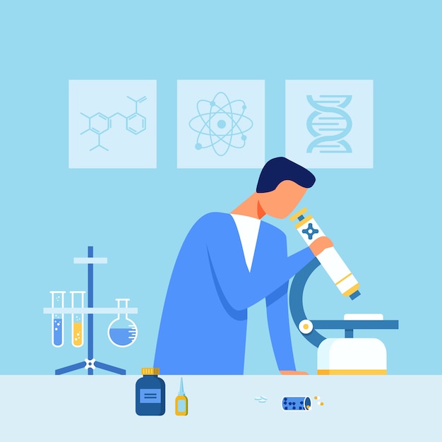 顕微鏡下の科学者試験薬サンプル