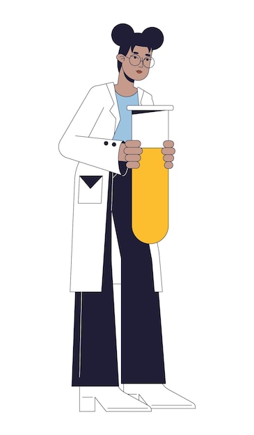 Scientist holding test tube flat line color vector character Chemical experiment Editable outline full body person on white Simple cartoon spot illustration for web graphic design