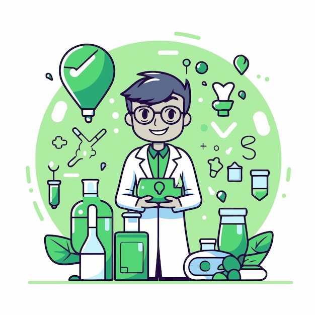 Scientist in the laboratory vector illustration in a flat style