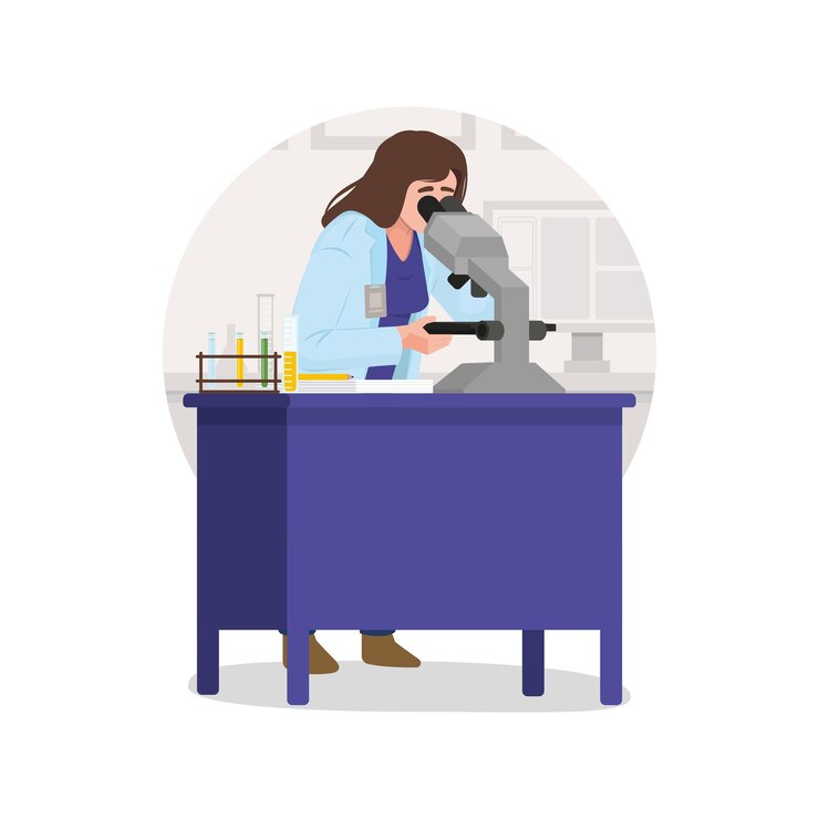 वेक्टर scientist in laboratory with microscope