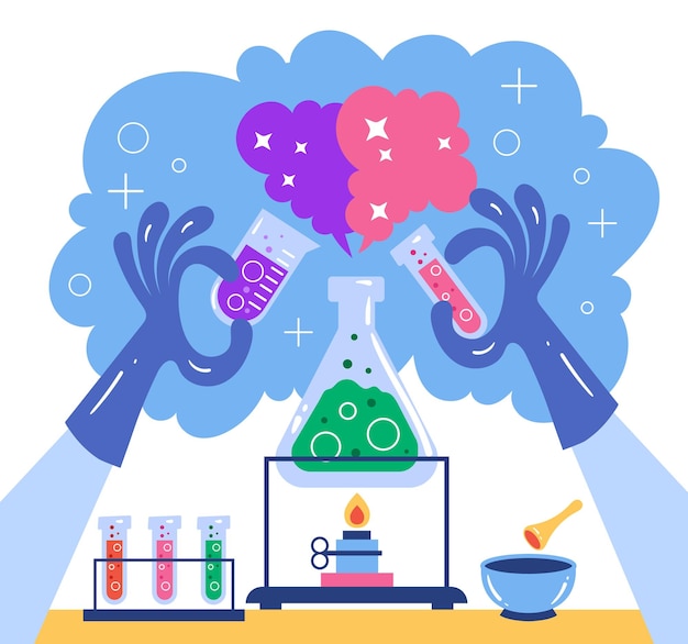 Vector scientist making scientific experiment concept graphic element illustration