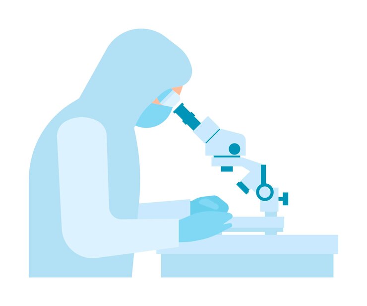 Vector scientist man work with microscope for science research and chemical laboratory experiments