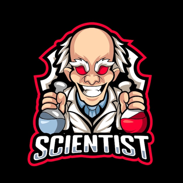 Vettore design del logo della mascotte dello scienziato isolato