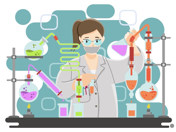 Vector scientist researching on laboratory