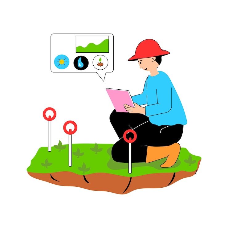 Vector a scientist using technology to measure plant growth