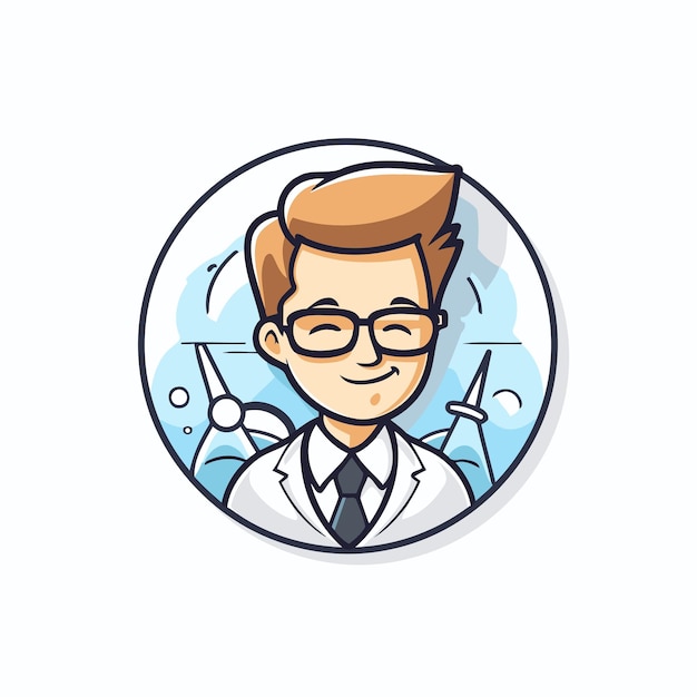 Scientist vector icon Man in a lab coat and glasses