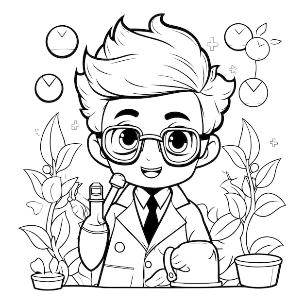 Scientist with a bottle of wine and plants Vector illustration