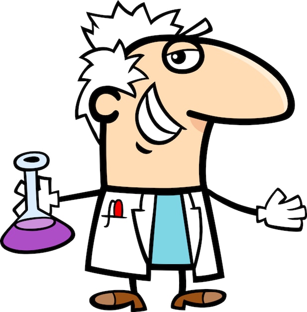 Scientist with vial cartoon