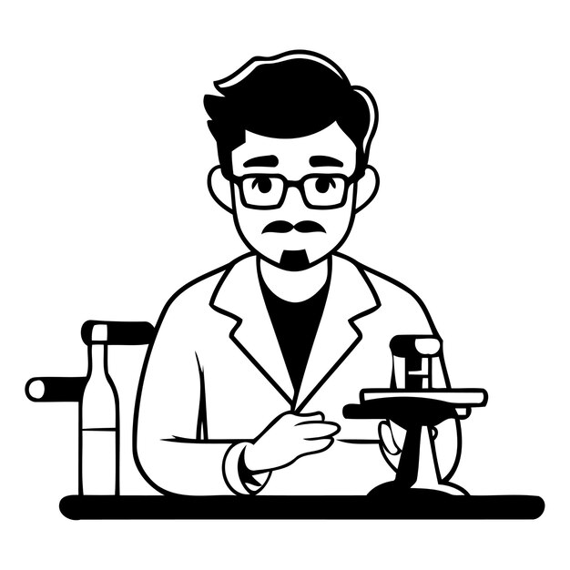 Vector scientist working in laboratory vector illustration in flat cartoon style