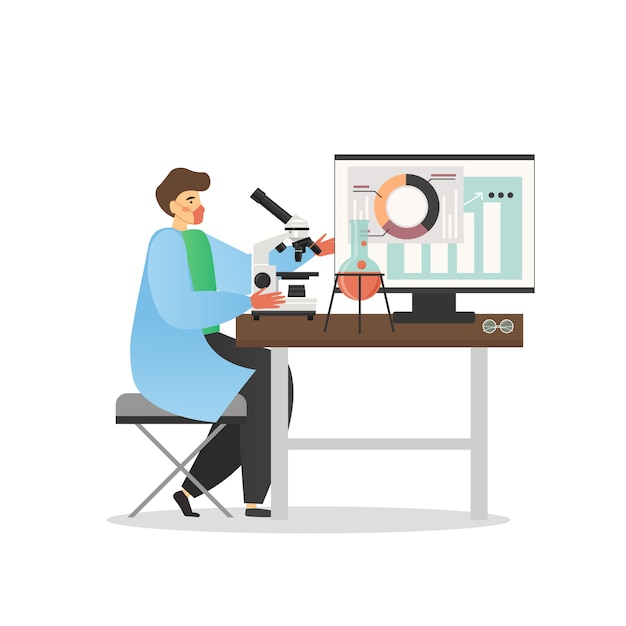 Vector scientist working in medical lab, flat illustration