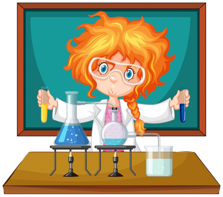 Vector scientist working with science tools in lab