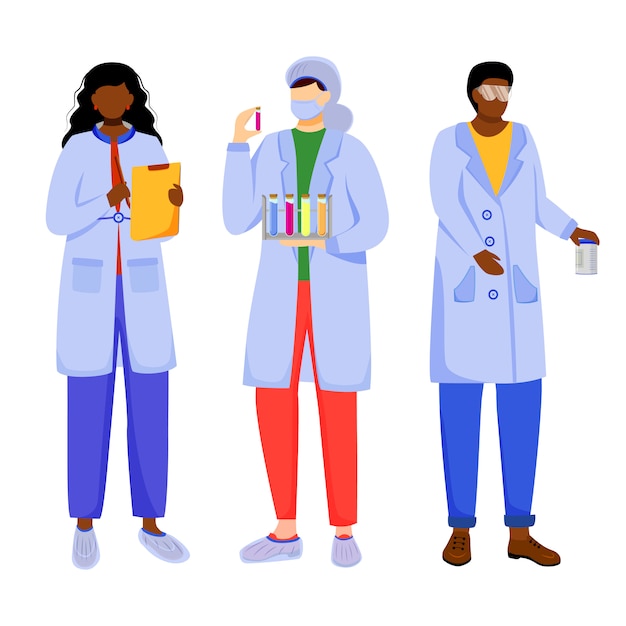 Vector scientists in lab coats flat vector illustration.