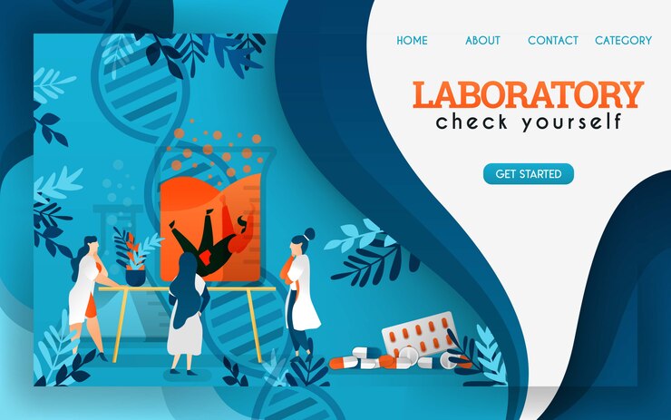 Vector scientists in the laboratory are researching and checking preserved humans. flat cartoon vector illustration