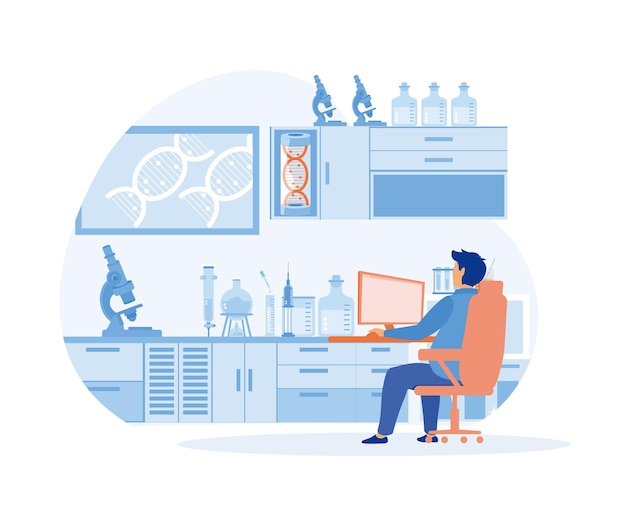 Scientists research in laboratory process flat vector modern illustration