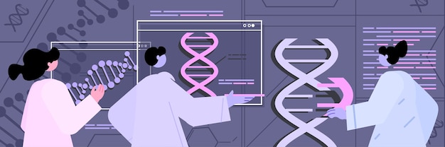 유전자 진단 개념을 테스트하는 실험실 DNA 실험에서 DNA 연구원과 함께 일하는 과학자