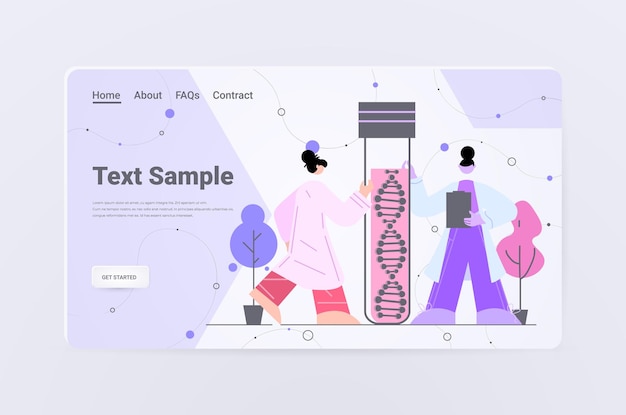 Vector scientists working with dna researchers making experiment in lab dna testing genetic diagnosis concept