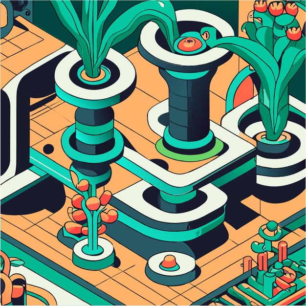 Scifi bouquet fusion isometric floral art with vibrant flair