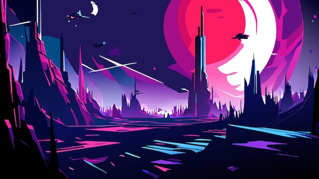 SciFi City's nachts met de rode reus maan