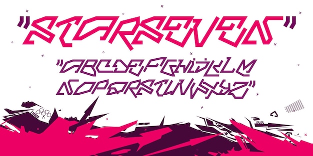 Scifi Cyberpunk 기술 추상 기술 미래 알파벳 글꼴 디지털 Spacefont Typography Vector Illustration