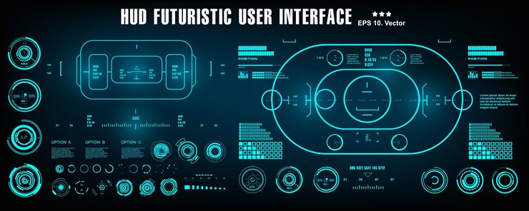 Vector scifi futuristic blue hud dashboard display virtual reality technology screen