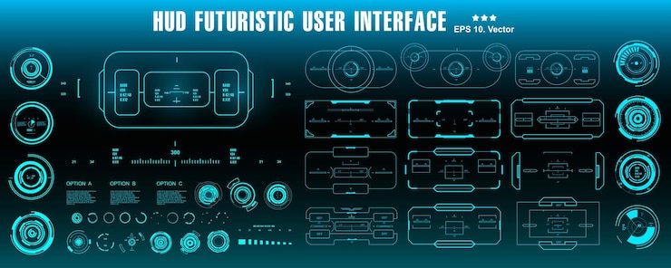 Vector scifi futuristic blue hud dashboard display virtual reality technology screen
