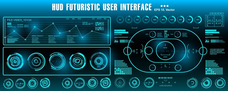 Vector scifi futuristic hud blue dashboard display virtual reality technology screen target