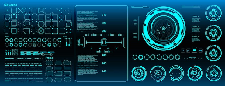 Vector scifi futuristic hud blue dashboard display virtual reality technology screen