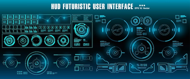 공상 과학 미래 hud 대시 보드 디스플레이 가상 현실 기술 화면 HUD 미래 지향적 인 파란색 사용자 인터페이스