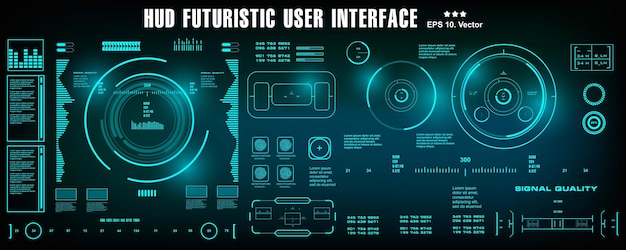 サイエンスフィクションの未来的なhudダッシュボードはバーチャルリアリティ技術の画面ターゲットを表示します